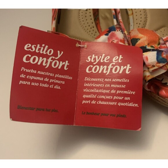 Dexflex Comfort Womens 8.5 Floral Wedge Bowtie Heels Colorful Peep Toe Shoes NEW - Picture 9 of 9